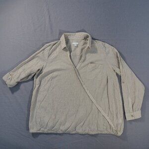 J Jill Blouse Women 1X Tan Plus Shirt Stripe Preppy Loose Flowy Soft Lagenlook